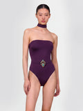 SOLKAI Hecate | bordeaux Italian one-piece swimsuit, front view with Kuchi pendant