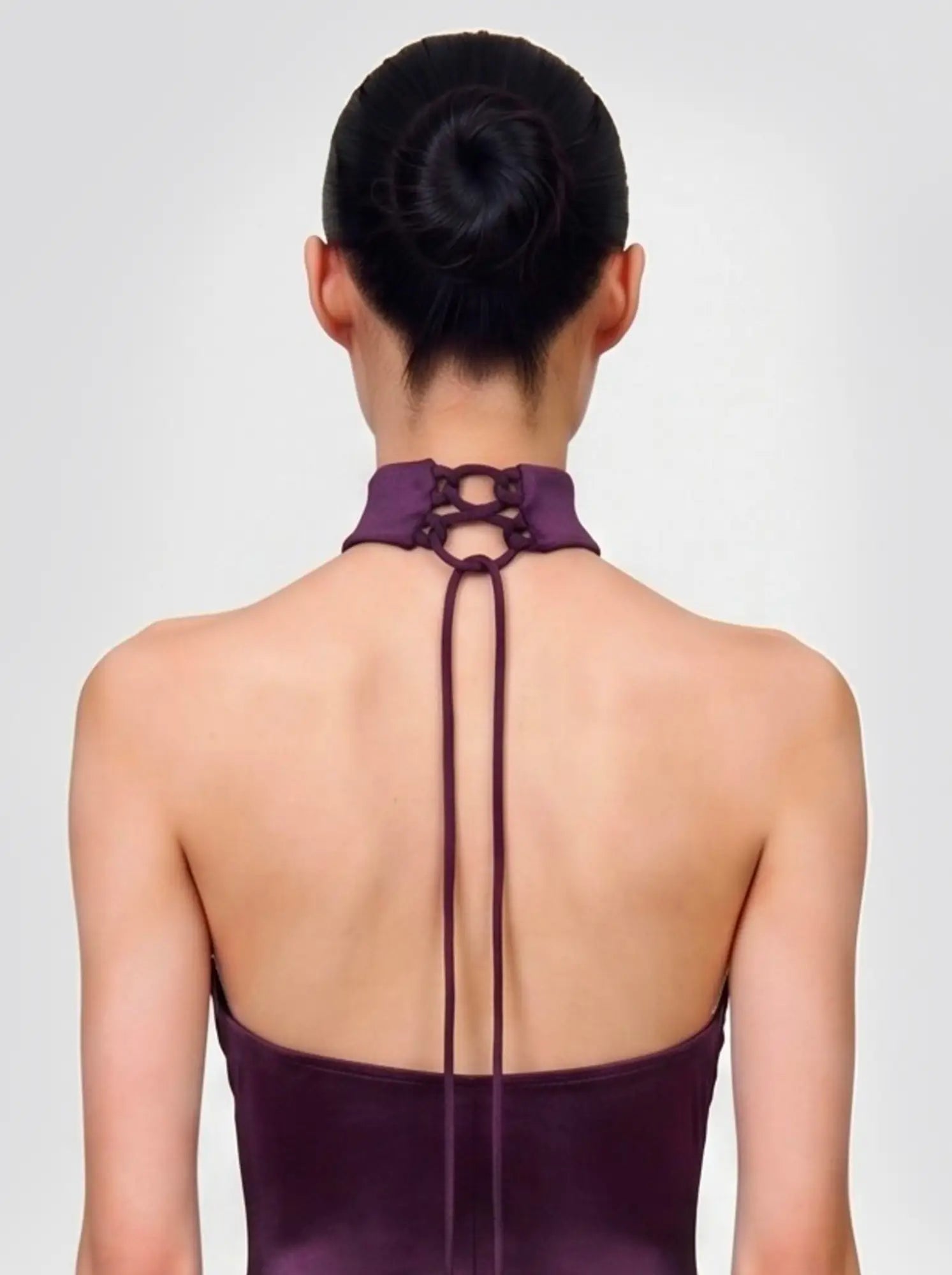 SOLKAI Hecate | bordeaux swimsuit back view, sculptural silhouette, Italian luxury swimwear